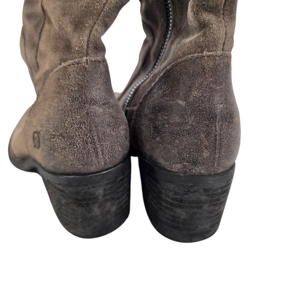 Born Suede Leather Knee High Boots Distressed Brown Riding Zip Women 6M